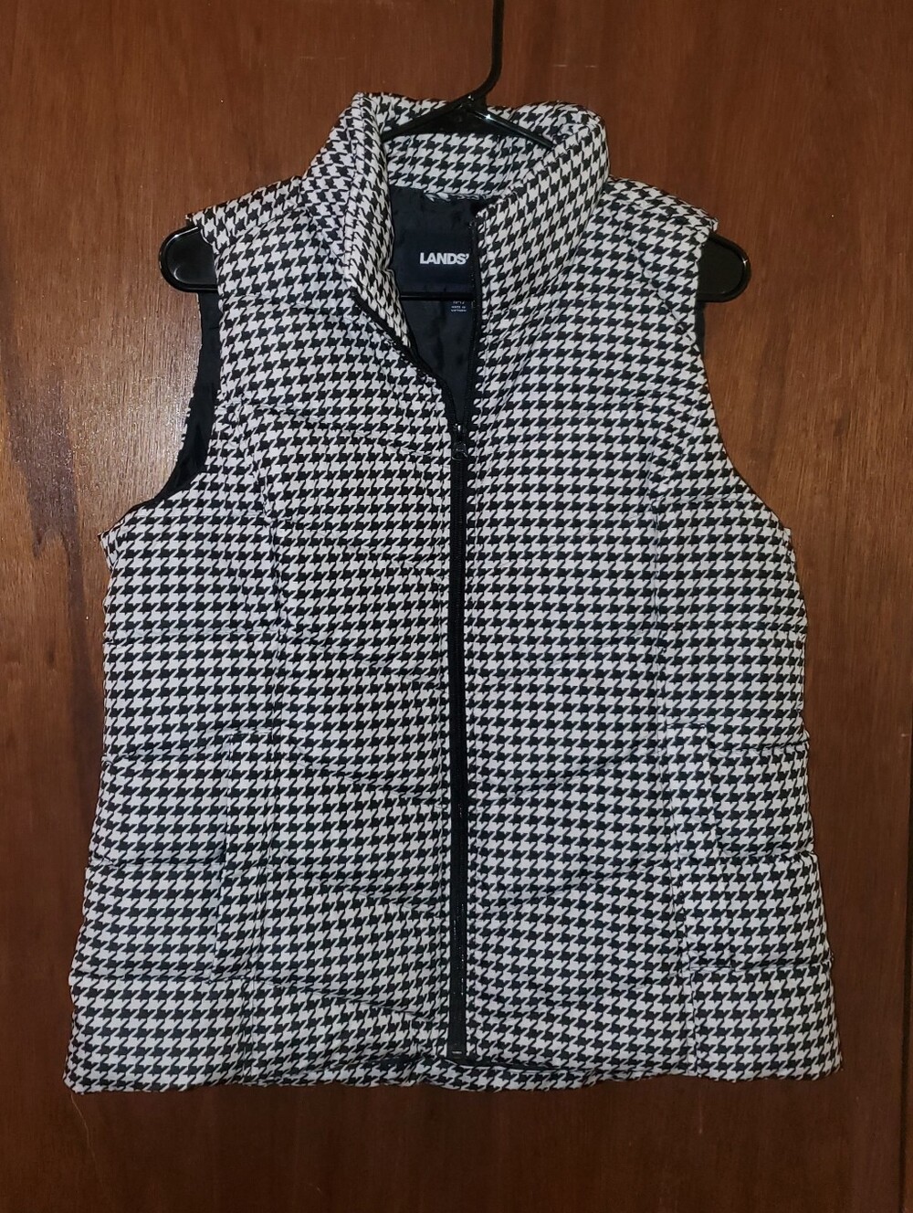 Lands End Houndstooth Puffer Vest Sz Medium